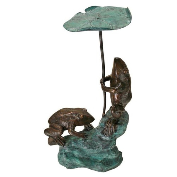 Lily Pad Umbrella Frogs Cast Bronze Piped Garden Statue Spouts Water